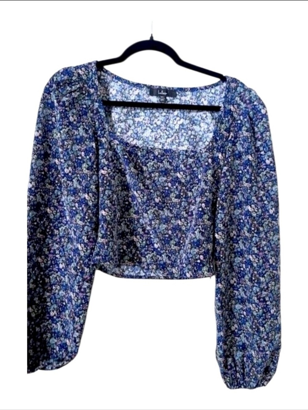 Lulus Navy Blue Ditsy Floral Long Sleeve Crop Top Blouse XS